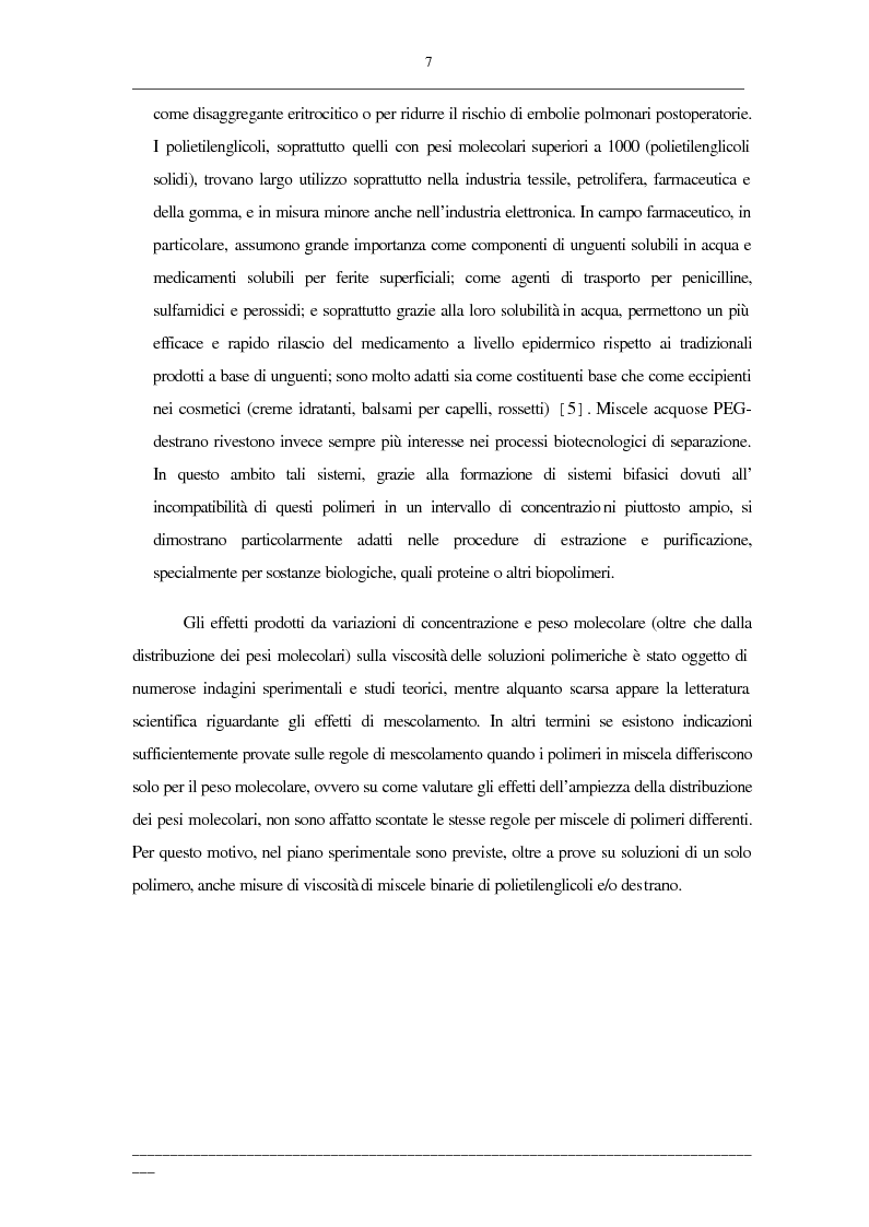 Anteprima della tesi: Viscosità di soluzioni acquose di polimeri: studio sperimentale di sistemi contenenti polietilenglicoli e/o destrani, Pagina 5