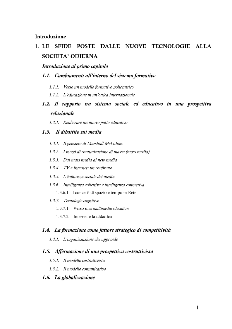 Indice della tesi: Teledidattic@ universitaria. I nuovi media al servizio dell’istruzione a distanza, Pagina 1