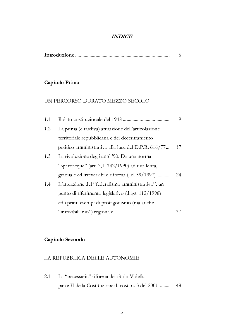 Indice della tesi: L'associazionismo comunale tra costituzione, evoluzione legislativa e buone prassi, Pagina 1
