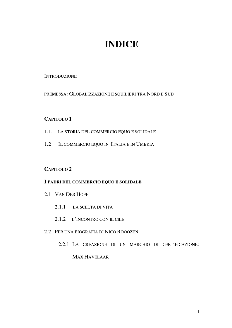 Indice della tesi: Geografia dei rapporti Nord-Sud. Il commercio equo-solidale per la difesa dei diritti d'infanzia., Pagina 1