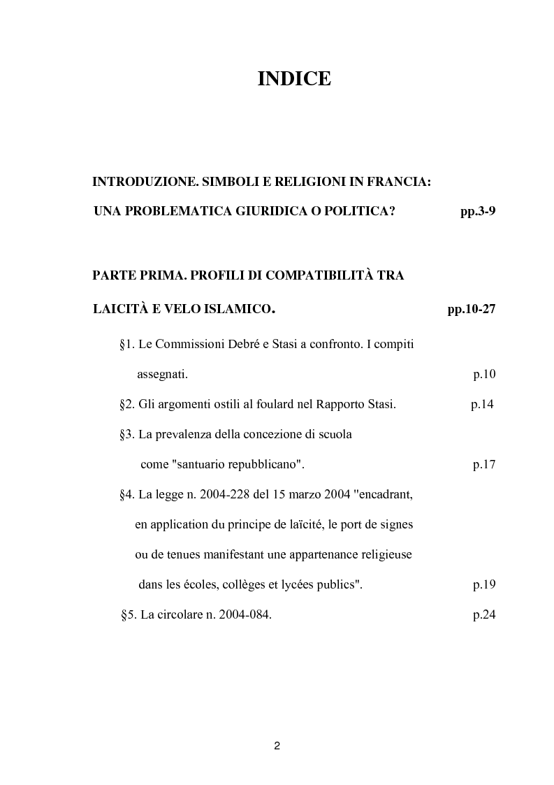 Indice della tesi: Simboli e religioni: l'esperienza francese, Pagina 1