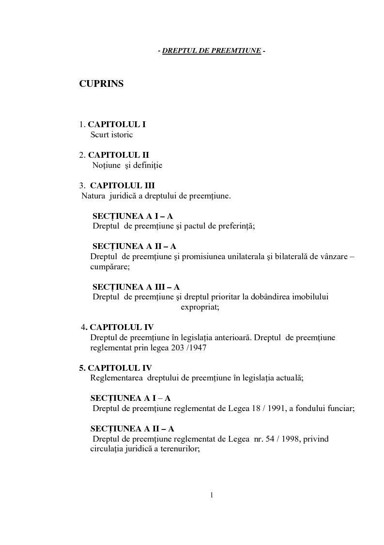 Indice della tesi: Dreptul de preemptiune, Pagina 1