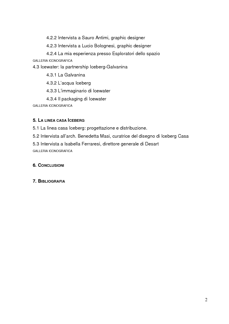 Indice della tesi: Il total living di Iceberg. Esplorazioni dello spazio della moda, Pagina 2