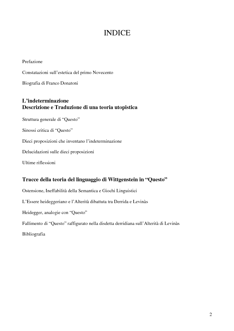Indice della tesi: ''Questo'' di Franco Donatoni, ipotesi di lettura dell'indeterminazione, Pagina 1