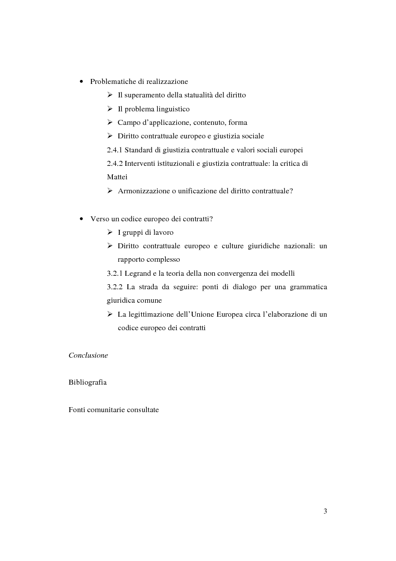 Indice della tesi: Armonizzazione del diritto contrattuale europeo e spunti di codificazione: profili di diritto privato europeo, Pagina 2