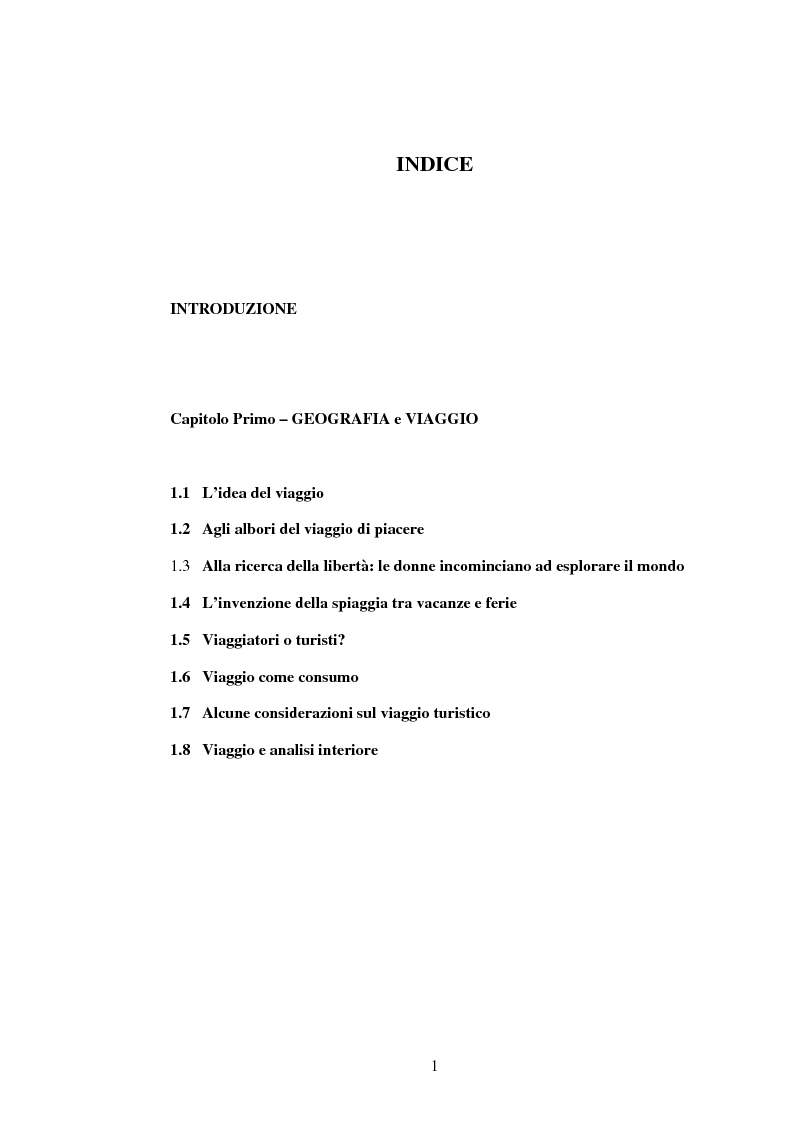 Indice della tesi: Il viaggio è finito?, Pagina 1