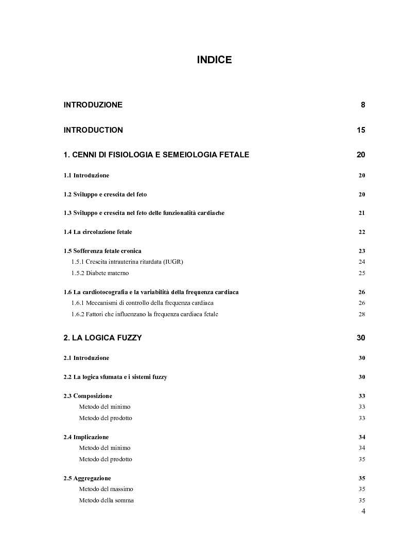 Indice della tesi: Progetto di sistemi fuzzy applicati alla classificazione di stati patologici fetali, Pagina 1