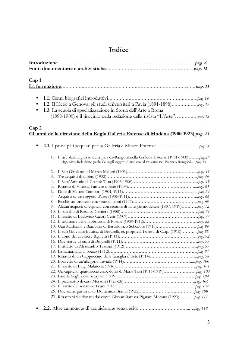 Indice della tesi: Giulio Bariola 1873-1956: l'anti-accademico della prima generazione di storici dell'arte in Italia, Pagina 1