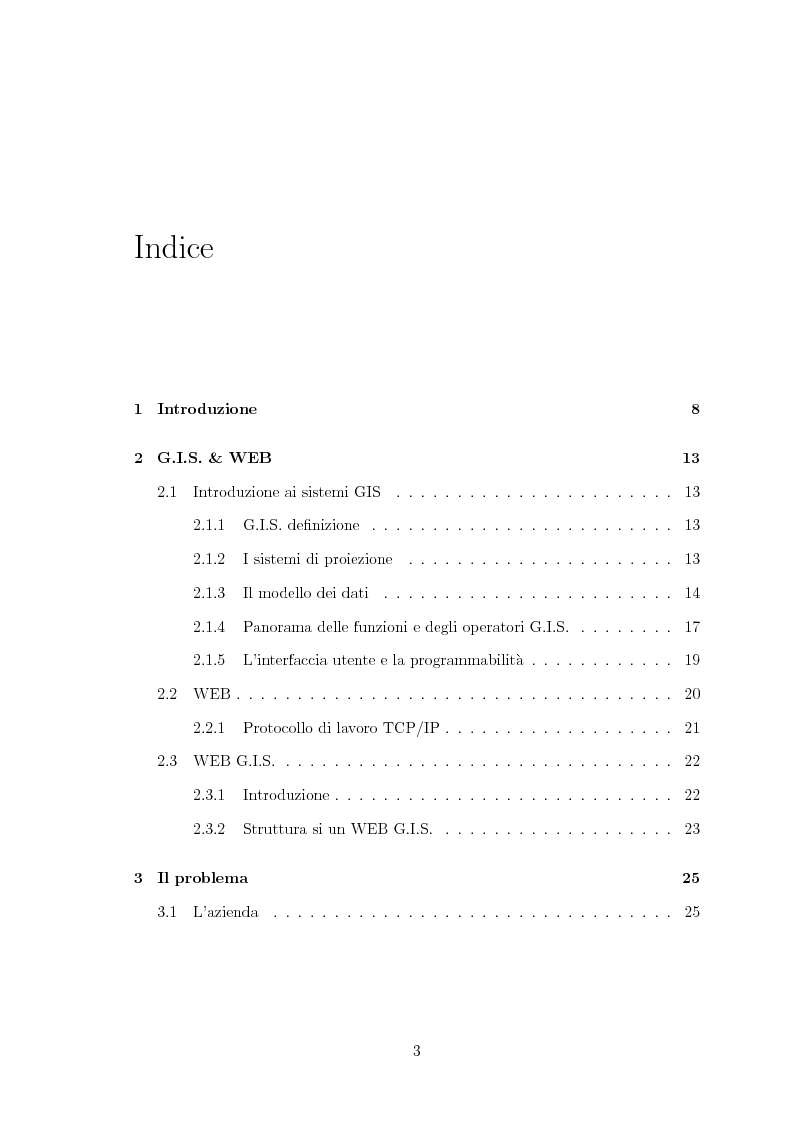 Indice della tesi: Progetto ed implementazione di una interfaccia web per la interrogazione e manipolazione di un Sistema Informativo Territoriale, Pagina 1