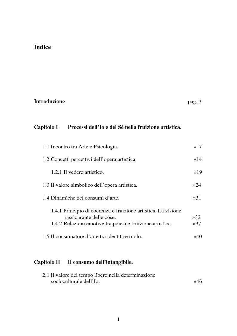 Indice della tesi: Rapporti tra giacimenti d'arte e comportamenti di consumo: il caso della mostra Love/Hate - Vernice presso Villa Manin., Pagina 1