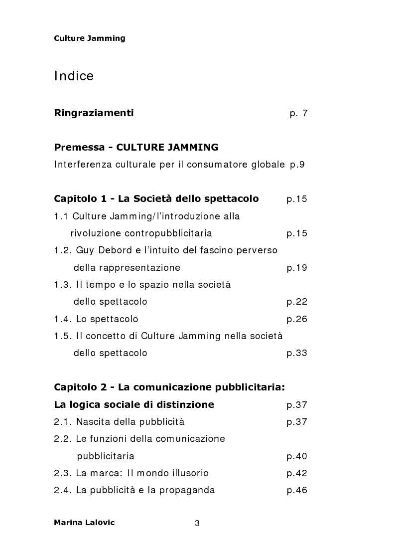 Indice della tesi: Culture Jamming, interferenza culturale per il consumatore globale, Pagina 1