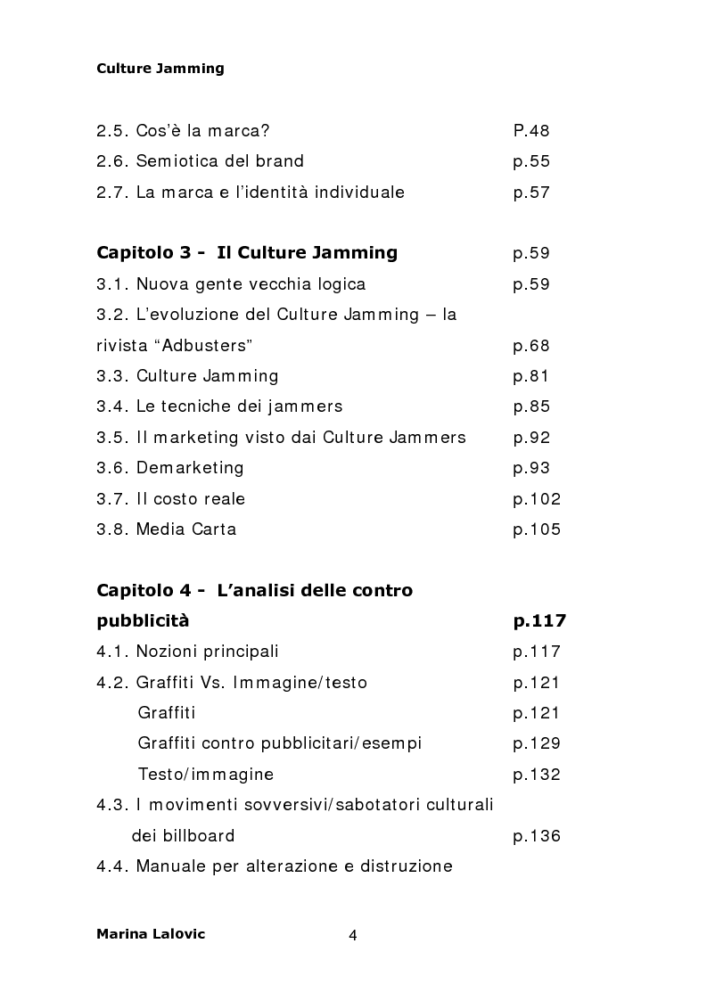 Indice della tesi: Culture Jamming, interferenza culturale per il consumatore globale, Pagina 2