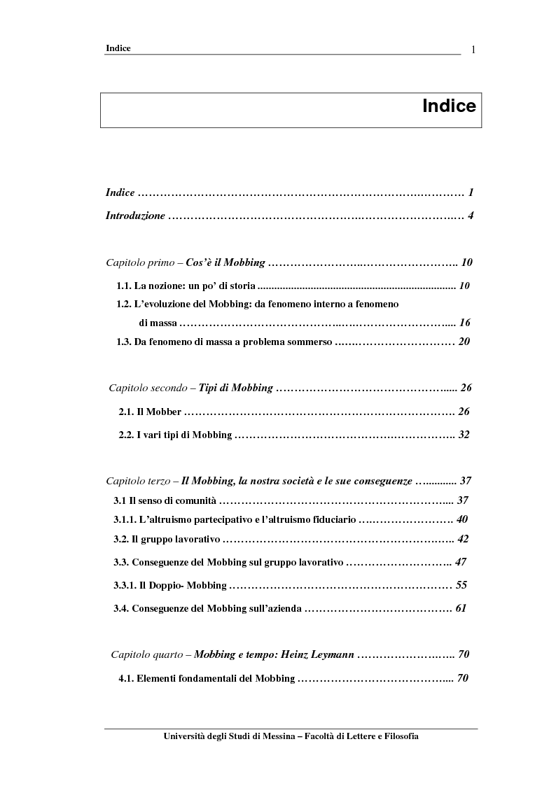 Indice della tesi: Il mobbing, Pagina 1
