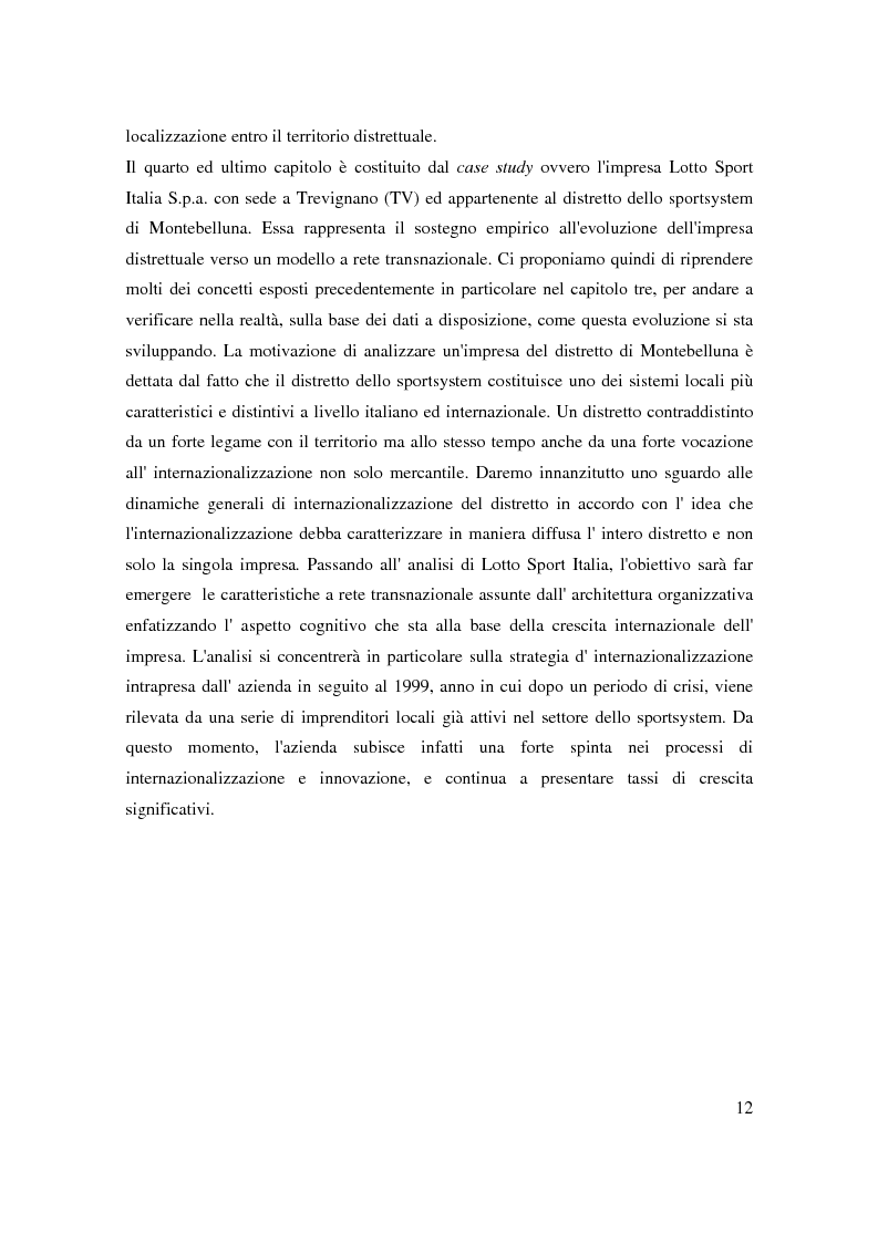 Anteprima della tesi: Strategie di internazionalizzazione di un'impresa leader distrettuale: verso la rete transnazionale. Il caso Lotto Sport Italia S.p.a., Pagina 9
