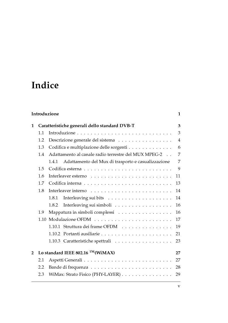 Indice della tesi: Realizzazione e caratterizzazione sperimentale di sistemi di telecomunicazione basati su FPGA, Pagina 1