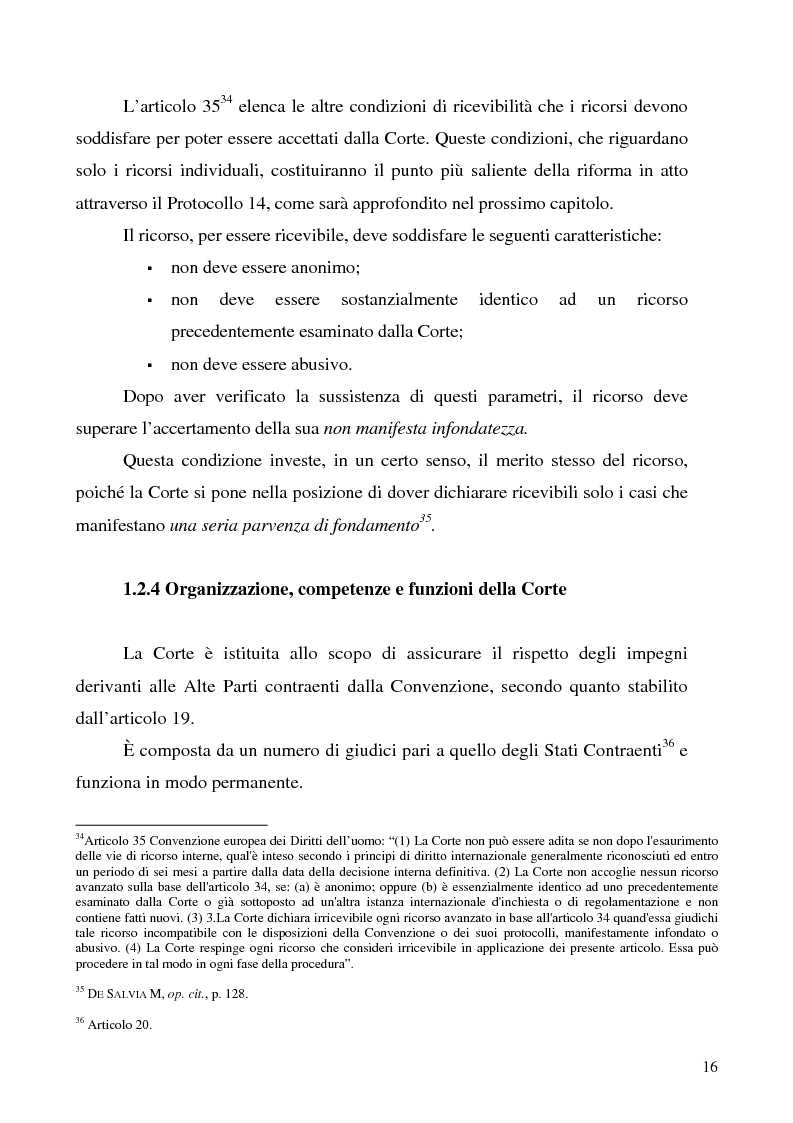 Estratto dalla tesi: Il Protocollo n. 14 di riforma alla Convenzione europea dei Diritti dell'uomo: dimensione interna e prospettiva comparata