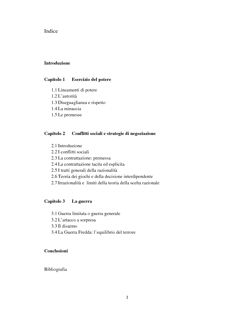 Indice della tesi: Potere e strategia, Pagina 1