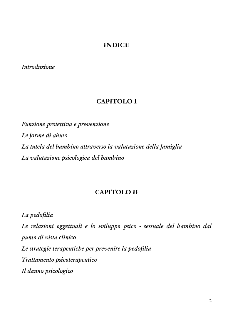 Indice della tesi: Maltrattamento e abuso sessuale su bambini e adolescenti, Pagina 1