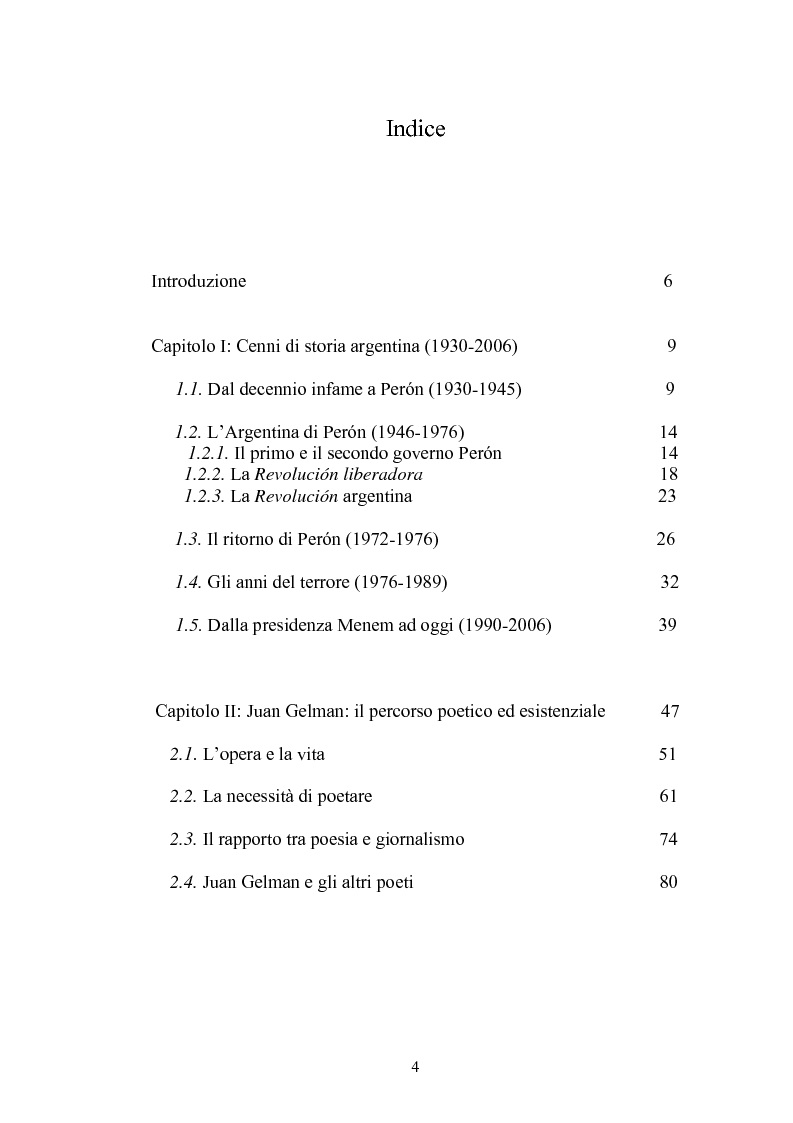 Indice della tesi: Abbandono, Dolore, Memoria: L’esilio nella poesia di Juan Gelman, Pagina 1