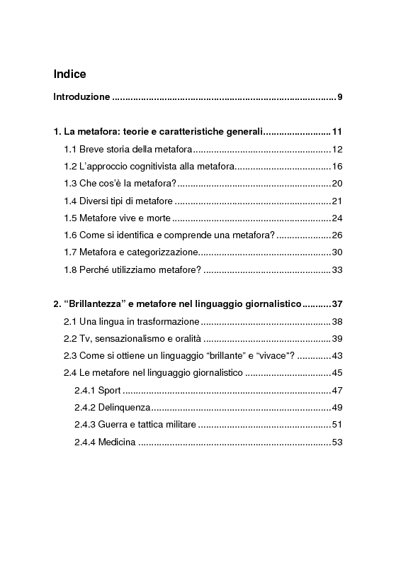 Indice della tesi: La metafora nel linguaggio giornalistico, Pagina 1