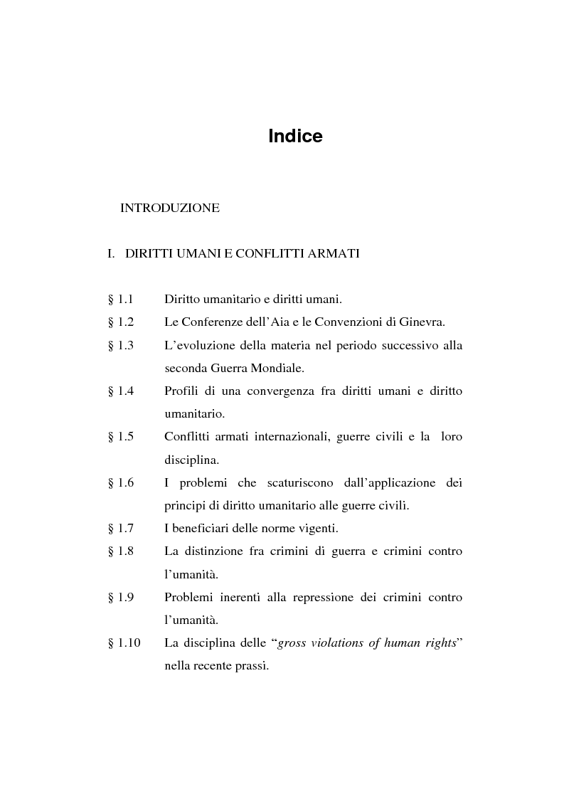 Indice della tesi: La repressione della violazione dei diritti umani nei conflitti armati, Pagina 1