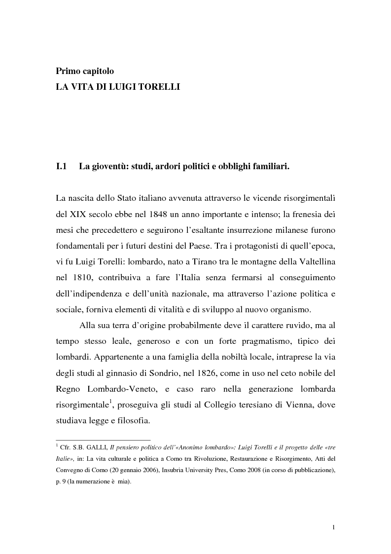 Anteprima della tesi: Tra unità e confederazione. Il Risorgimento di Luigi Torelli., Pagina 4