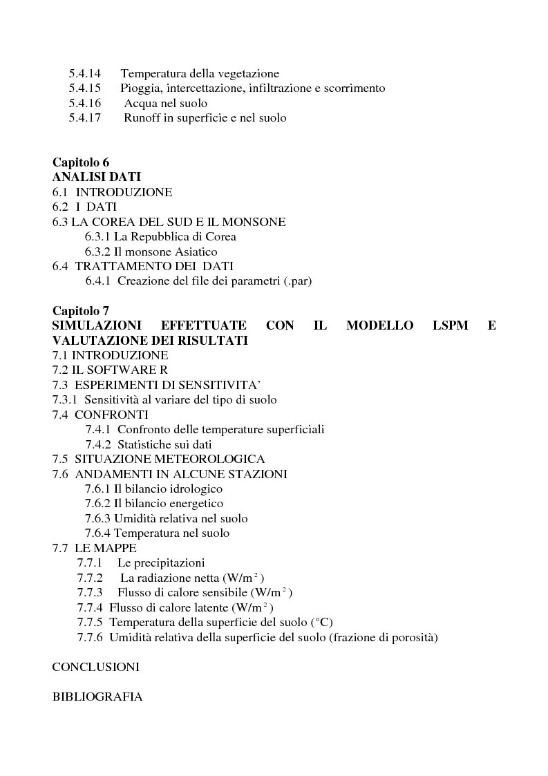 Indice della tesi: Bilancio energetico ed idrologico nello strato superficiale atmosferico durante eventi monsonici, Pagina 3