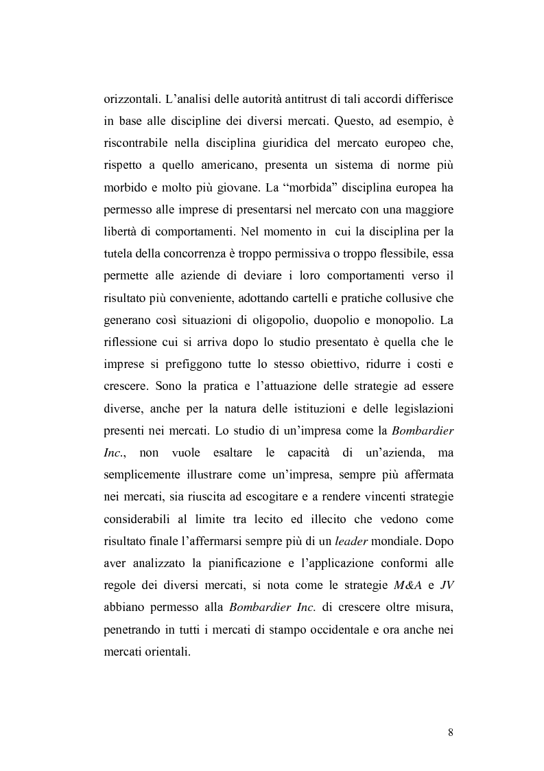 Anteprima della tesi: Accordi orizzontali: M&A e JV. Il caso Bombardier: analisi di una strategia, Pagina 3