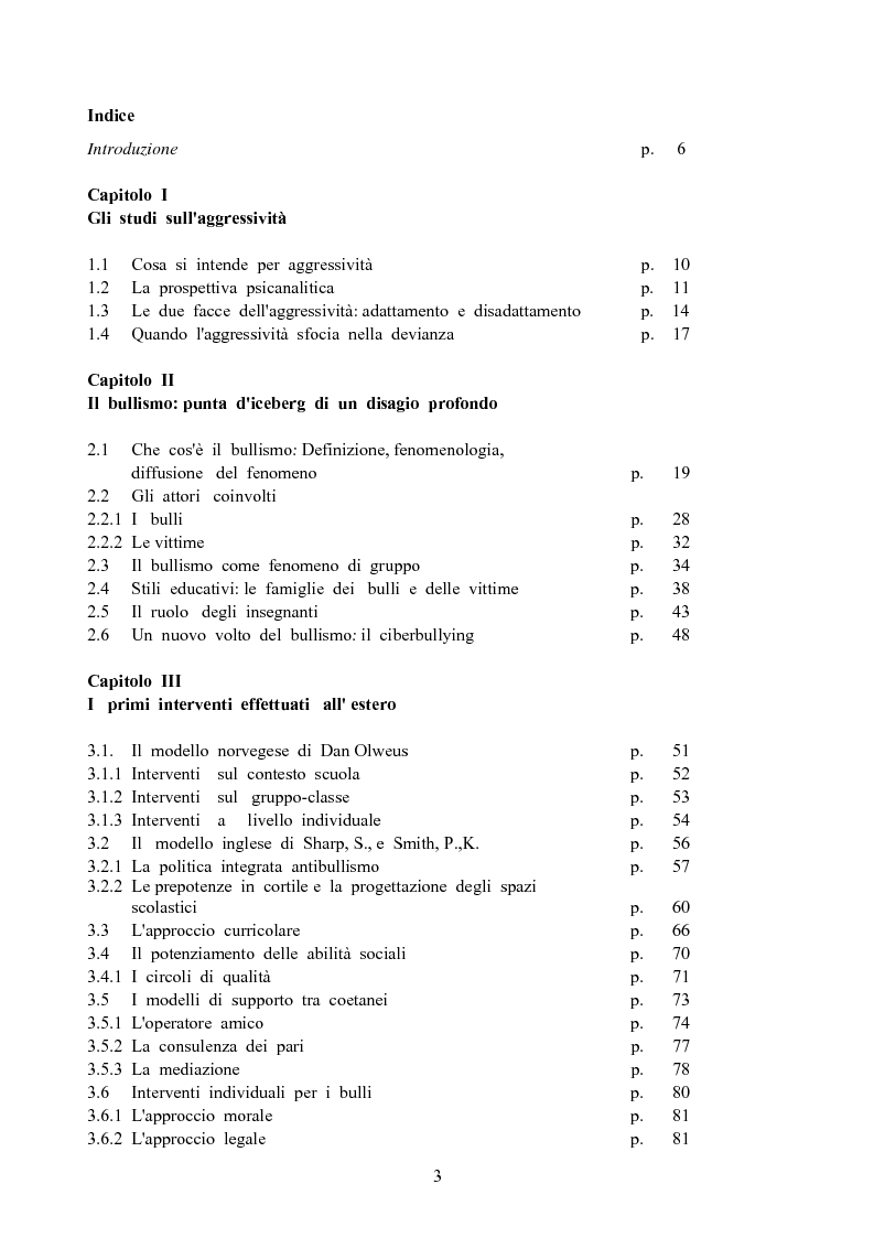 Indice della tesi: Bullismo: ricerche e strategie d'intervento, Pagina 1