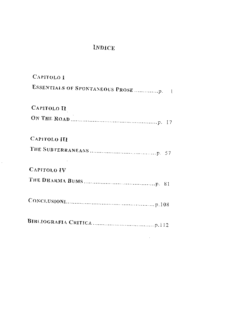 Indice della tesi: Jack Kerouac e il linguaggio dell'evasione, Pagina 1