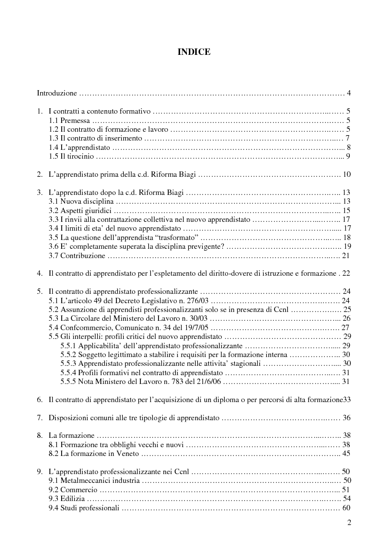 Indice della tesi: L'apprendistato, Pagina 1