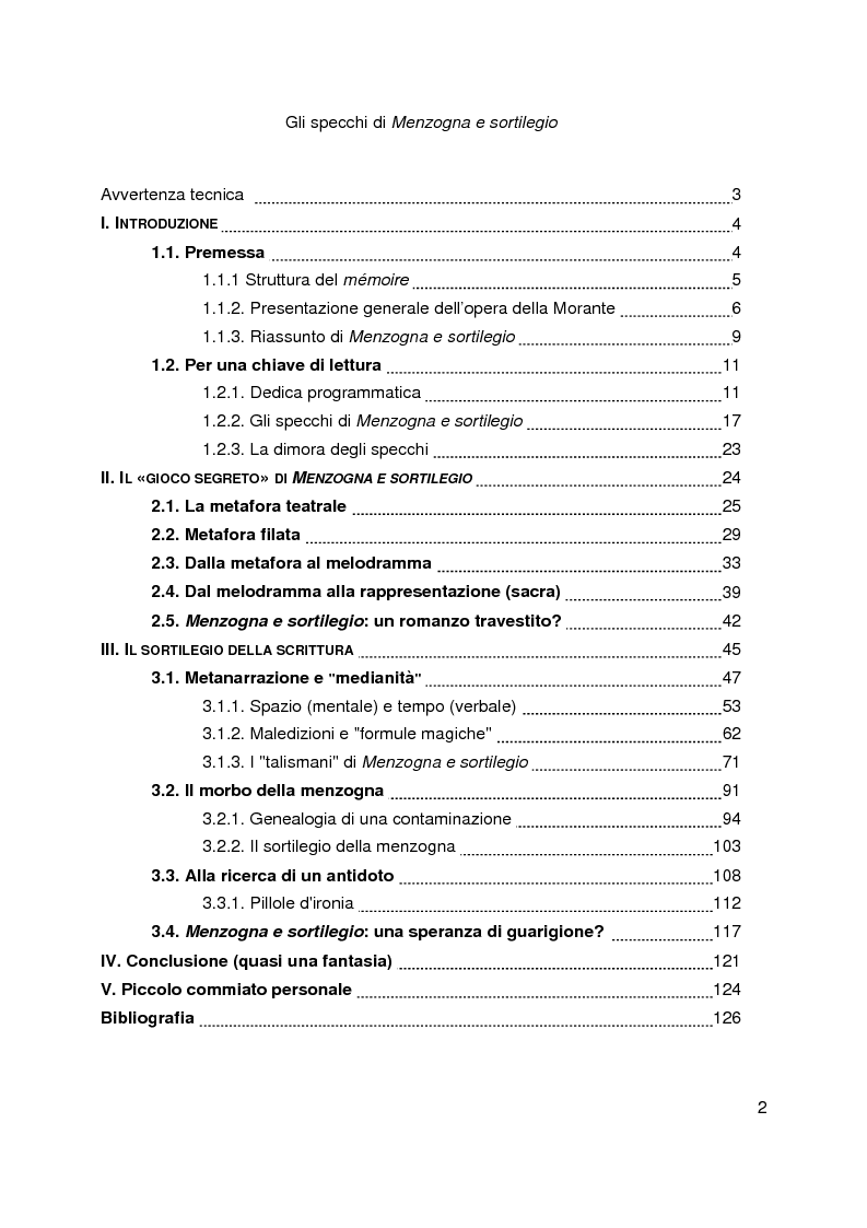 Indice della tesi: Gli specchi di Menzogna e sortilegio, Pagina 1