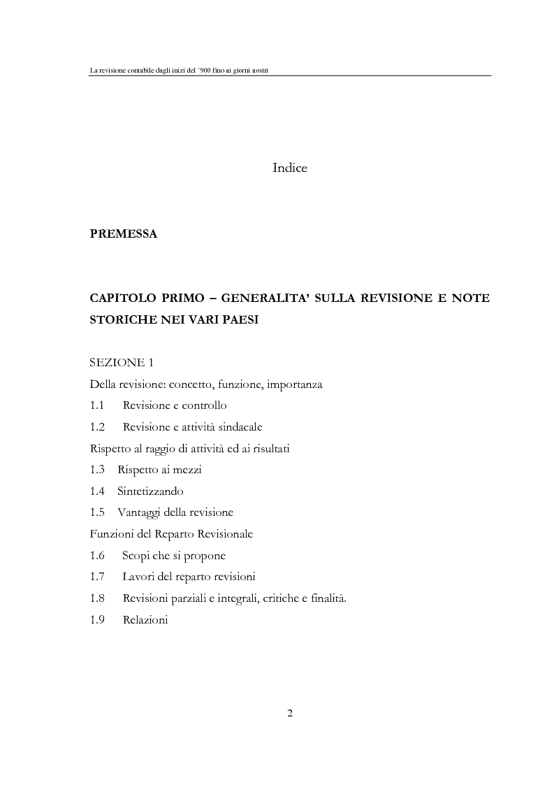 Indice della tesi: La revisione contabile dal '900 ad oggi, Pagina 1