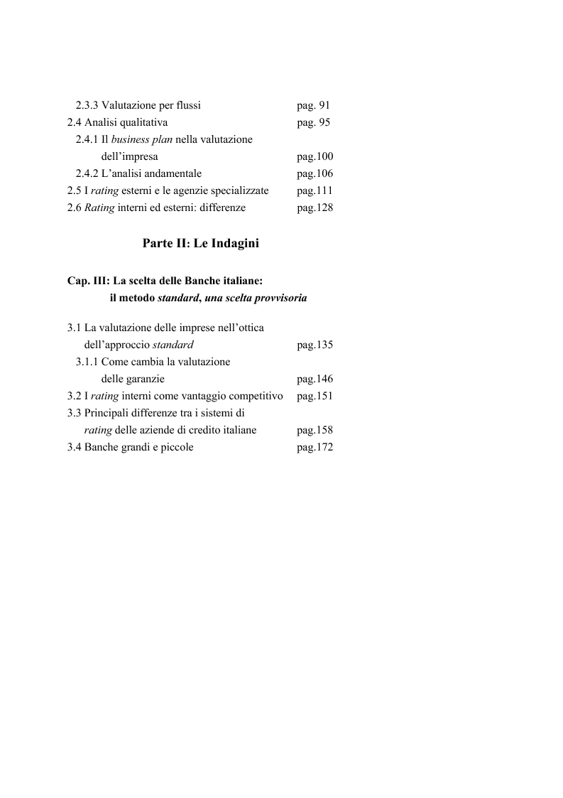 Indice della tesi: Le valutazioni d'azienda secondo i criteri di Basilea 2, Pagina 2