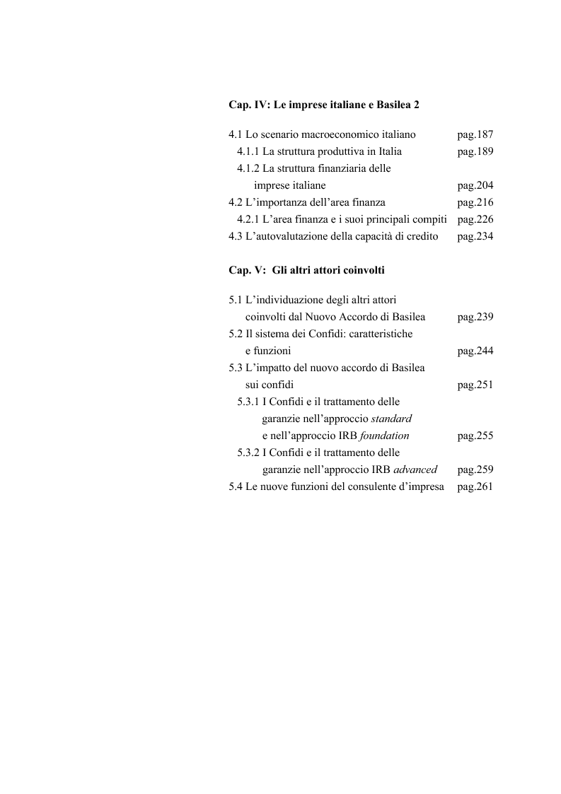 Indice della tesi: Le valutazioni d'azienda secondo i criteri di Basilea 2, Pagina 3