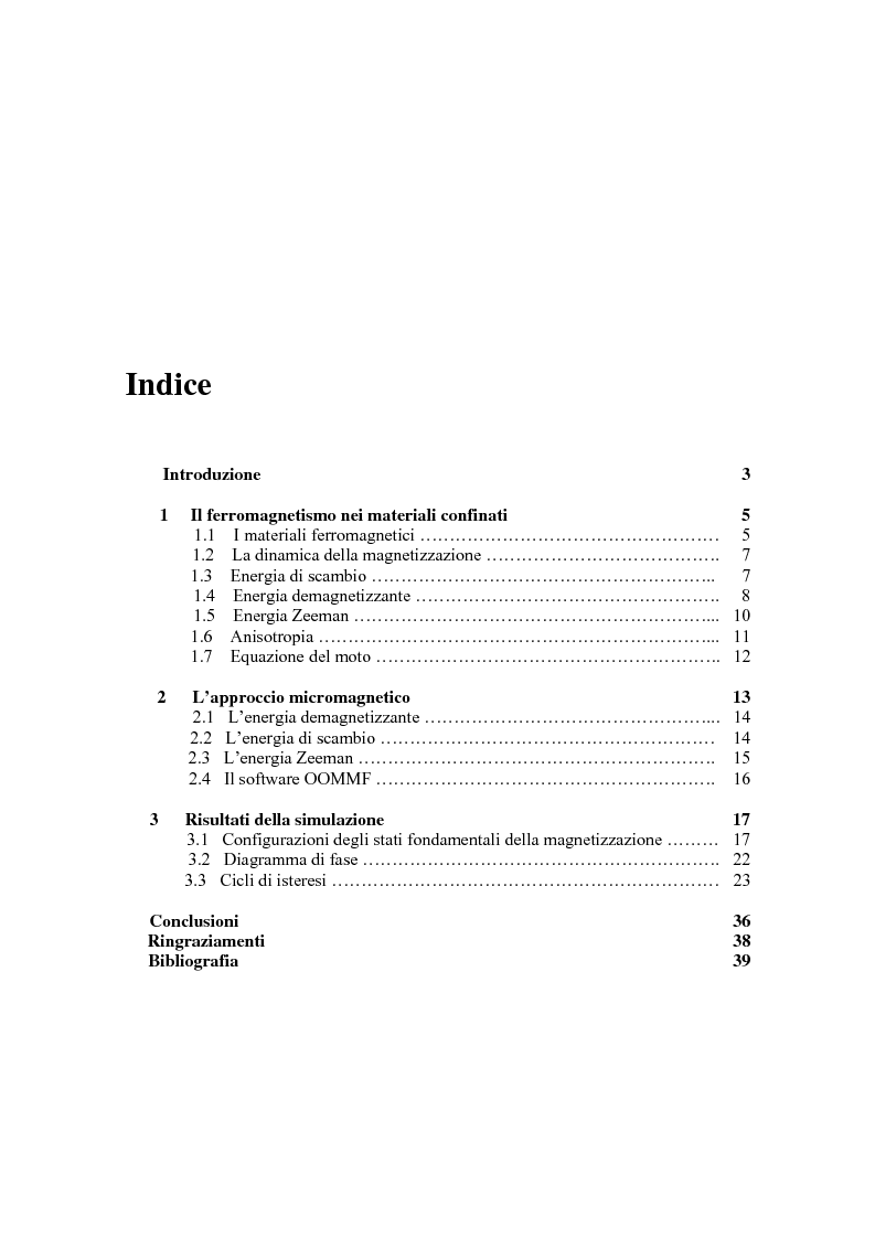 Indice della tesi: Calcolo della configurazioni magnetiche in nanoparticelle di forma triangolare, Pagina 1