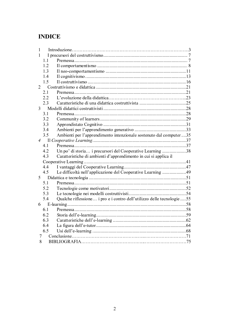Indice della tesi: Costruttivismo, didattica e nuove tecnologie, Pagina 1
