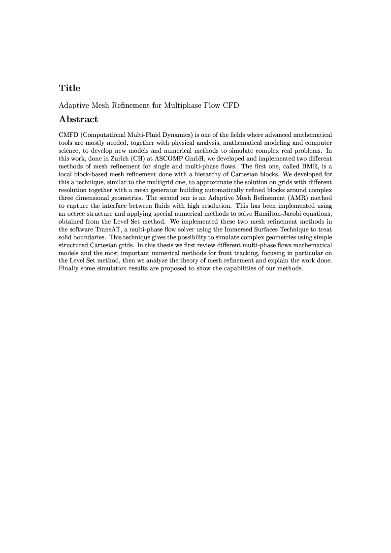 Anteprima della tesi: Adaptive Mesh Refinement for Multiphase Flow CFD, Pagina 1