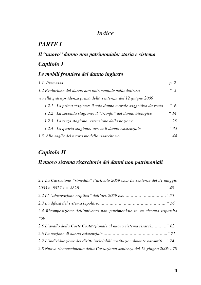 Indice della tesi: Profili attuali della tutela alla persona nel sistema della responsabilità civile, Pagina 1