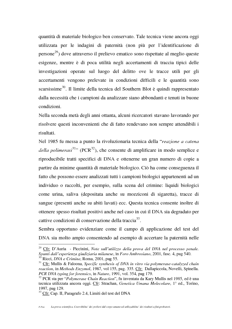 Anteprima della tesi: La prova scientifica (il test del DNA). Coercibilità dei prelievi dal corpo umano ed utilizzabilità dei risultati a fini probatori., Pagina 10