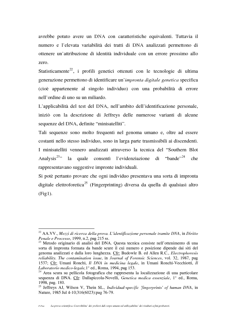 Anteprima della tesi: La prova scientifica (il test del DNA). Coercibilità dei prelievi dal corpo umano ed utilizzabilità dei risultati a fini probatori., Pagina 8