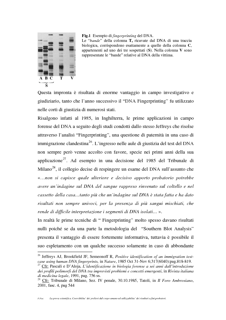 Anteprima della tesi: La prova scientifica (il test del DNA). Coercibilità dei prelievi dal corpo umano ed utilizzabilità dei risultati a fini probatori., Pagina 9