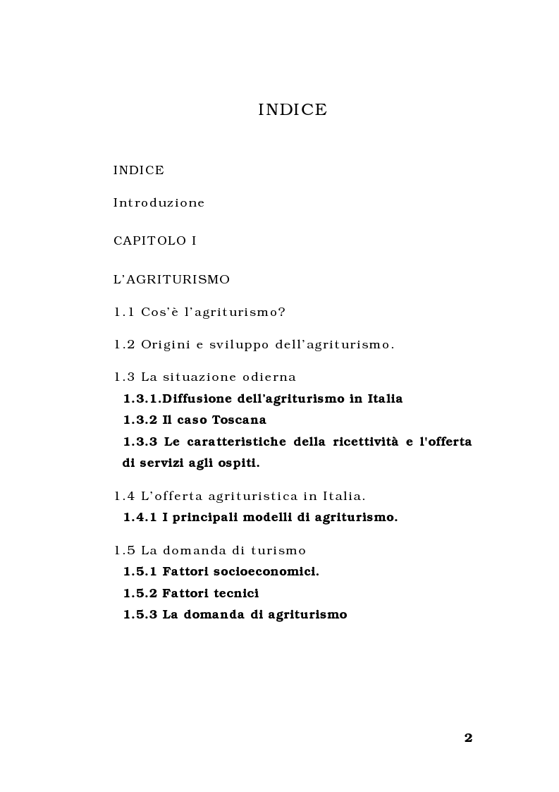 Indice della tesi: L'agriturismo in provincia di Parma: un'analisi comparativa, Pagina 1