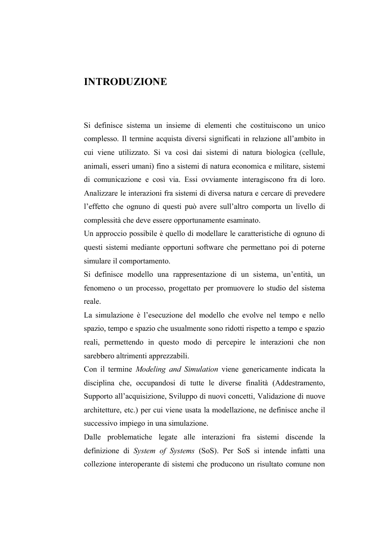 Anteprima della tesi: Analisi prestazionale di una simulazione federata tramite HLA nell'ambito della valutazione di System of Systems (SoS), Pagina 1