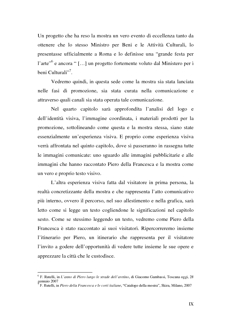 Anteprima della tesi: Comunicare una mostra: “Piero della Francesca e le corti italiane” Arezzo 22 Marzo - 31 luglio 2007, Pagina 7