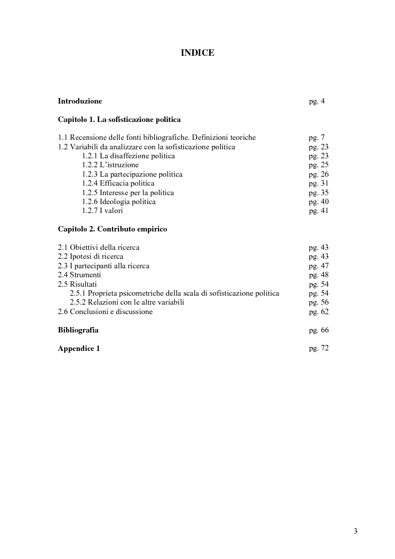 Indice della tesi: La sofisticazione politica: un contributo empirico, Pagina 1