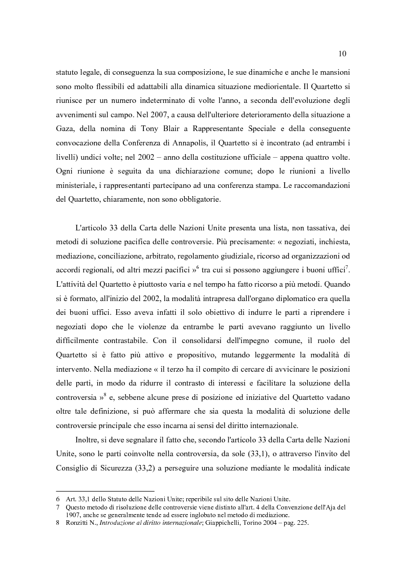 Anteprima della tesi: Il Quartetto, la Road Map ed i Seguiti di Annapolis. Il secondo ciclo del processo di pace tra israeliani e palestinesi., Pagina 10