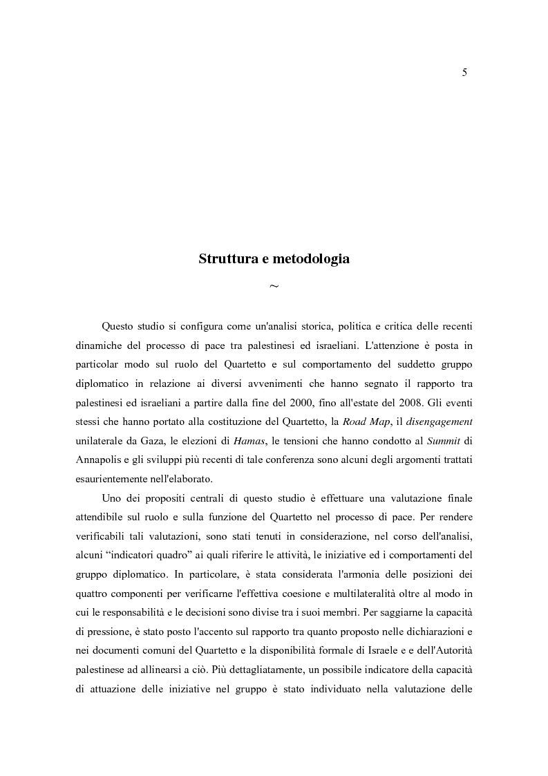 Anteprima della tesi: Il Quartetto, la Road Map ed i Seguiti di Annapolis. Il secondo ciclo del processo di pace tra israeliani e palestinesi., Pagina 5