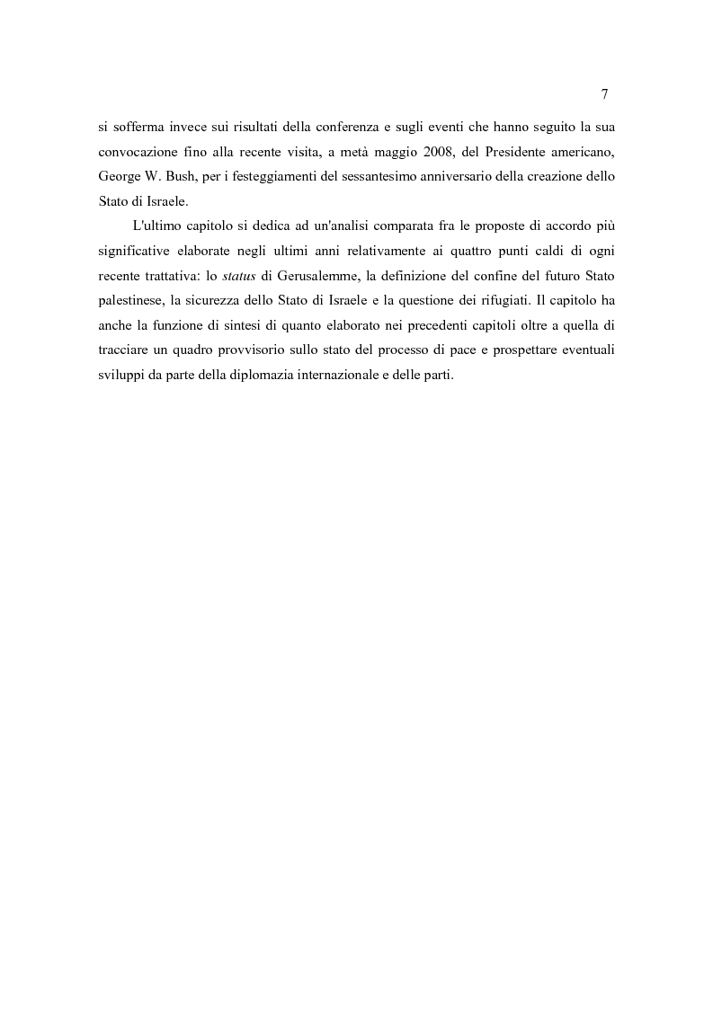 Anteprima della tesi: Il Quartetto, la Road Map ed i Seguiti di Annapolis. Il secondo ciclo del processo di pace tra israeliani e palestinesi., Pagina 7