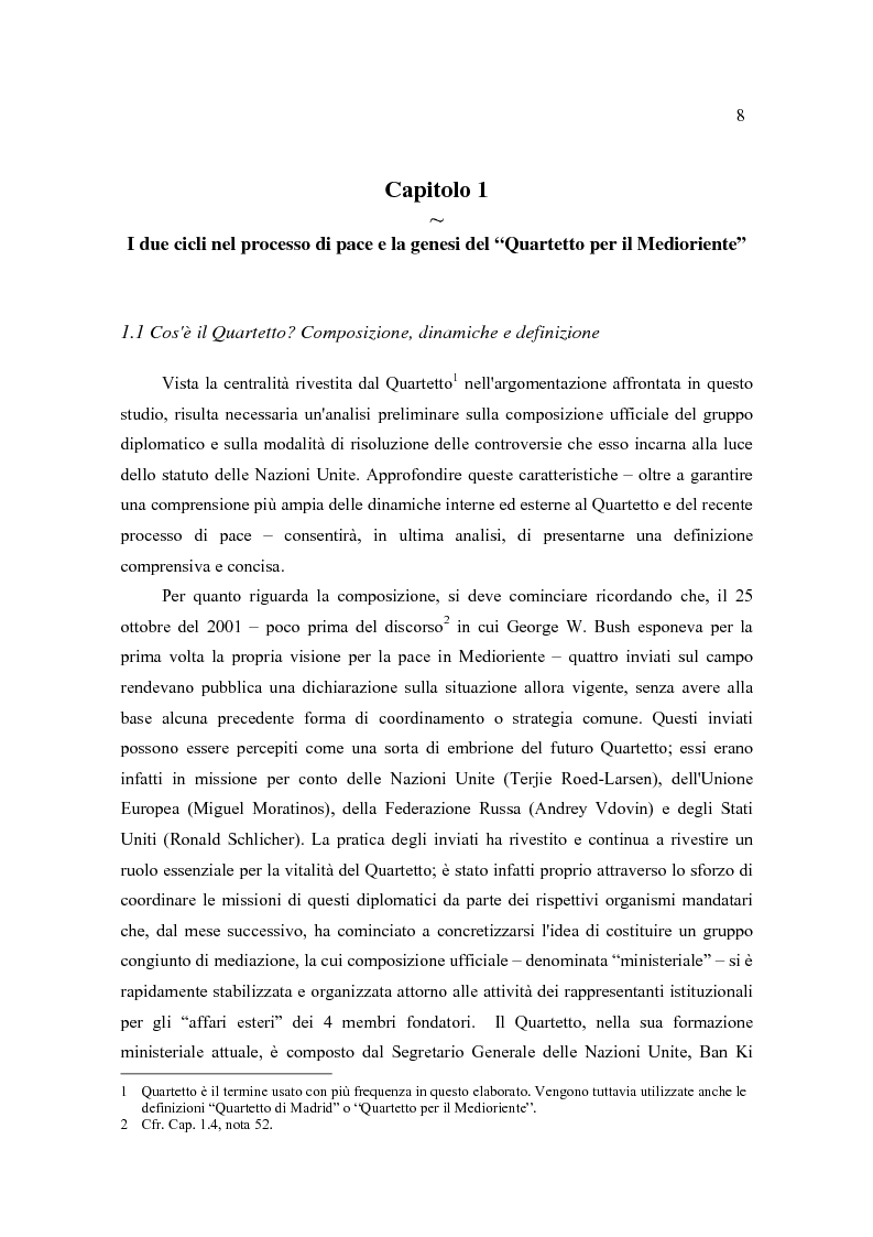 Anteprima della tesi: Il Quartetto, la Road Map ed i Seguiti di Annapolis. Il secondo ciclo del processo di pace tra israeliani e palestinesi., Pagina 8